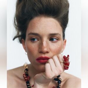 ZARA RED CORAL FINGER RING NWT